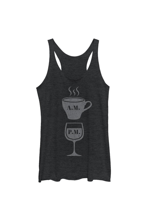 Women's CHIN UP Coffee AM Wine PM Racerback Tank Top Black Heather Large