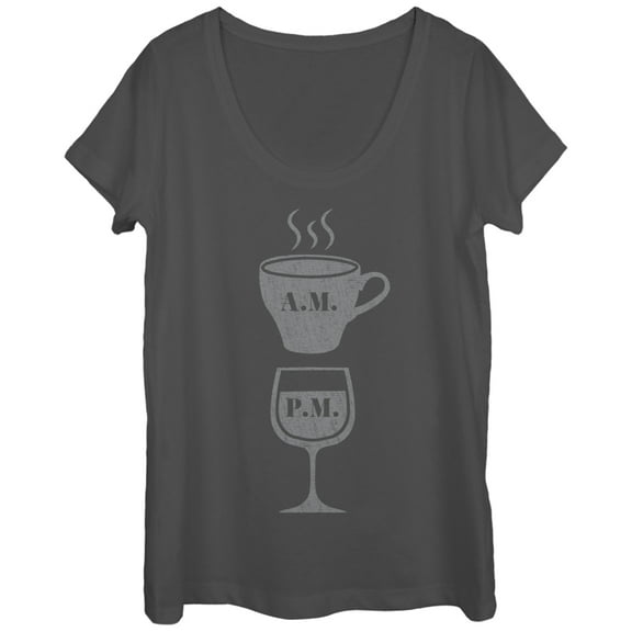 Women's CHIN UP Coffee AM Wine PM Scoop Neck Charcoal Medium