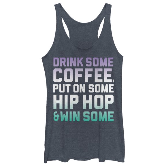 Women's CHIN UP Coffee and Hip Hop  Racerback Tank Top Navy Blue Heather X Small