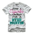thumbnail image 1 of Women's CHIN UP Cupcake Looking for a Stud Muffin  Boyfriend Graphic Tee White Large, 1 of 4