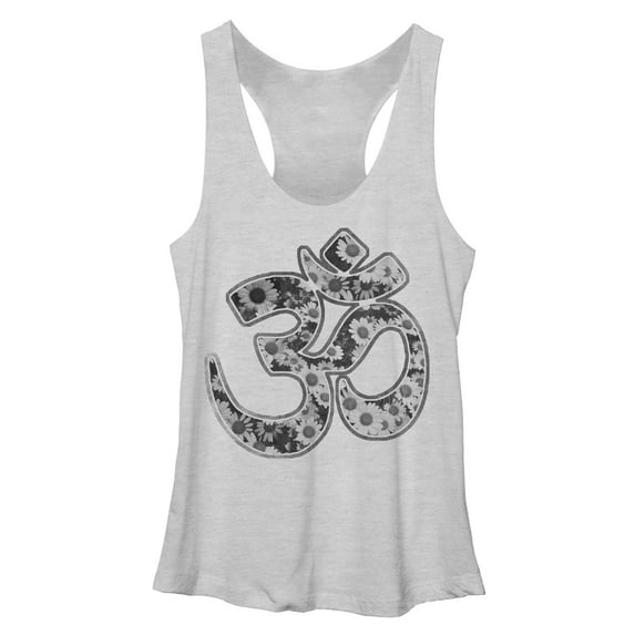 Women's CHIN UP Daisy Print Om Racerback Tank Top White Heather Medium