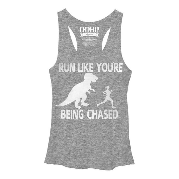 Women's CHIN UP Dinosaur Run Racerback Tank Top Gray Heather X Large