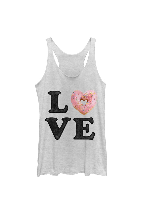 Women's CHIN UP Donut Love Racerback Tank Top White Heather Large