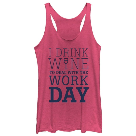 Women's CHIN UP Drink Wine for Work Day Racerback Tank Top Pink Heather X Large