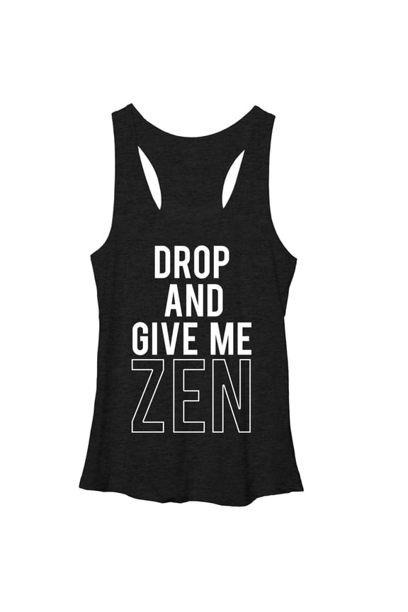 Women's CHIN UP Drop and Give Me Zen Racerback Tank Top Black Heather Small