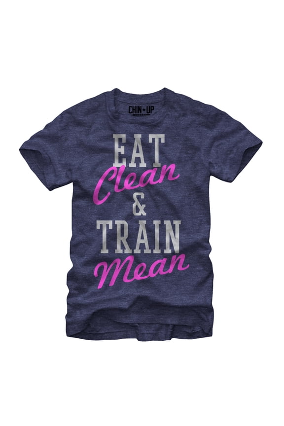 Women's CHIN UP Eat Clean Train Mean Boyfriend Graphic Tee Navy Blue Heather Medium