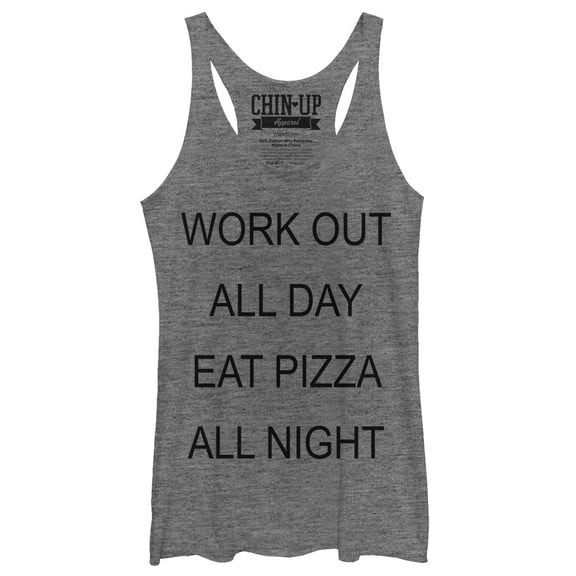 Women's CHIN UP Eat Pizza All Night  Racerback Tank Top Gray Heather Medium
