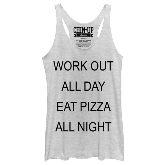 Women's CHIN UP Eat Pizza All Night Racerback Tank Top White Heather Large