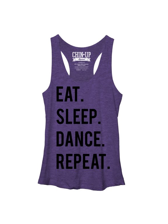 Women's CHIN UP Eat Sleep Dance Repeat Racerback Tank Top Purple Heather Medium