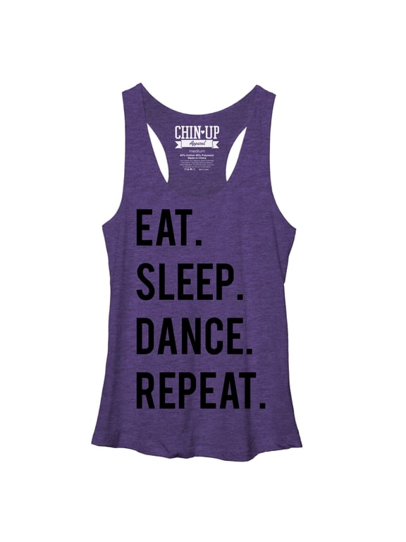 Women's CHIN UP Eat Sleep Dance Repeat Racerback Tank Top Purple Heather X Large