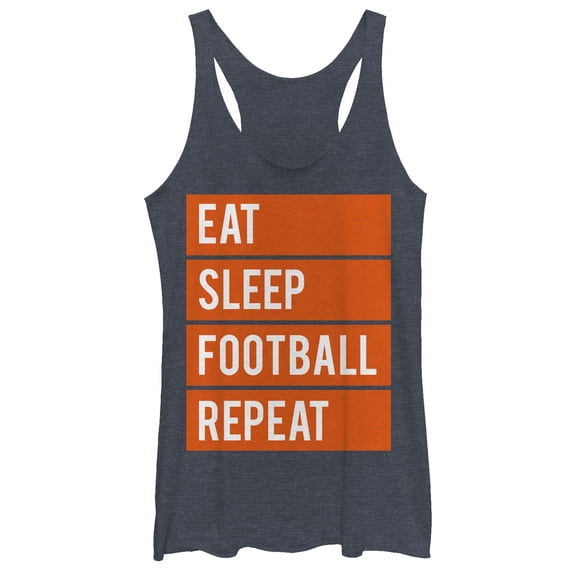 Women's CHIN UP Eat Sleep Football Repeat Racerback Tank Top Navy Blue Heather Medium