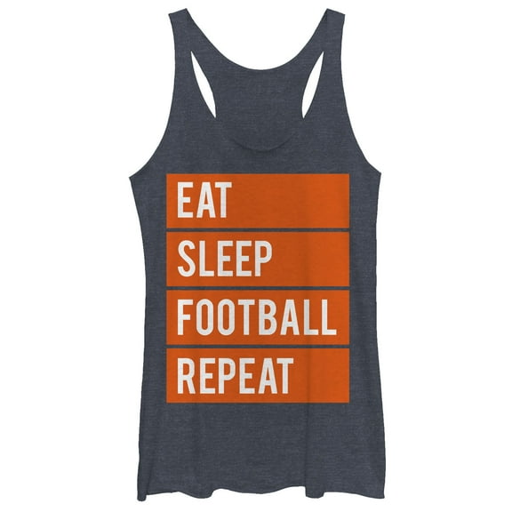 Women's CHIN UP Eat Sleep Football Repeat Racerback Tank Top Navy Blue Heather Small
