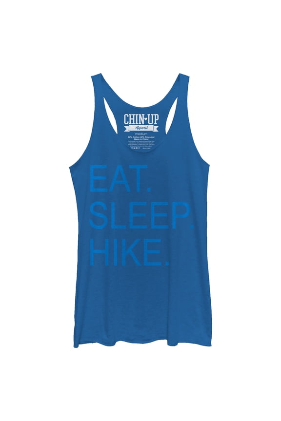Women's CHIN UP Eat Sleep Hike Racerback Tank Top Royal Blue Heather Large
