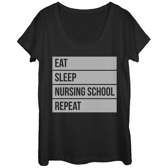 Women's CHIN UP Eat Sleep Nursing School Repeat Scoop Neck Black X Large