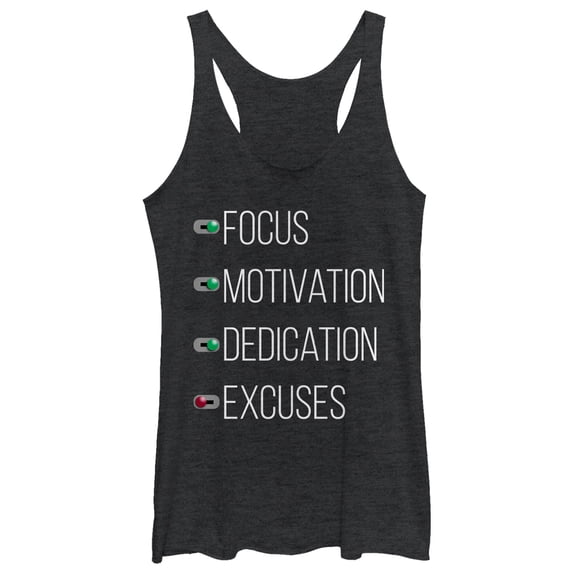 Women's CHIN UP Excuses Off Racerback Tank Top Black Heather Small
