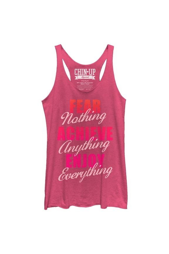 Women's CHIN UP Fear Nothing  Racerback Tank Top Pink Heather Medium