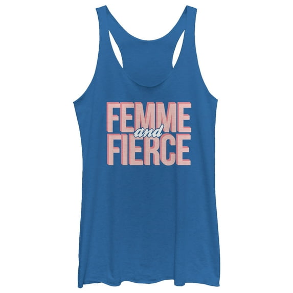 Women's CHIN UP Femme and Fierce Racerback Tank Top Royal Blue Heather Large