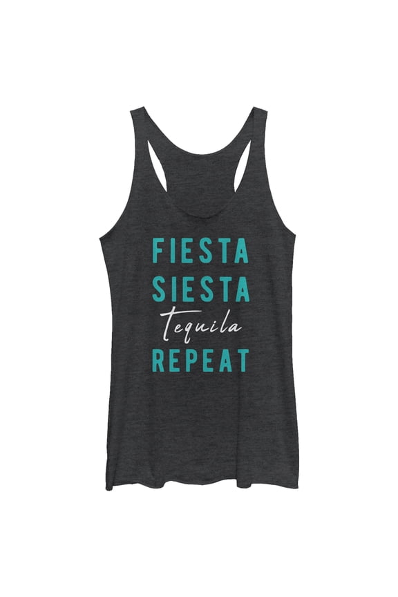 Women's CHIN UP Fiesta Siesta Tequila Racerback Tank Top Black Heather Medium