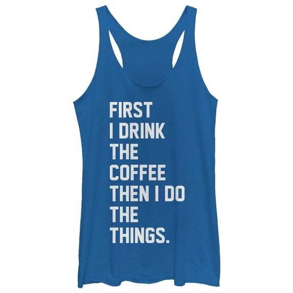 Women's CHIN UP First Coffee Then Things Racerback Tank Top Royal Blue Heather 2X Large