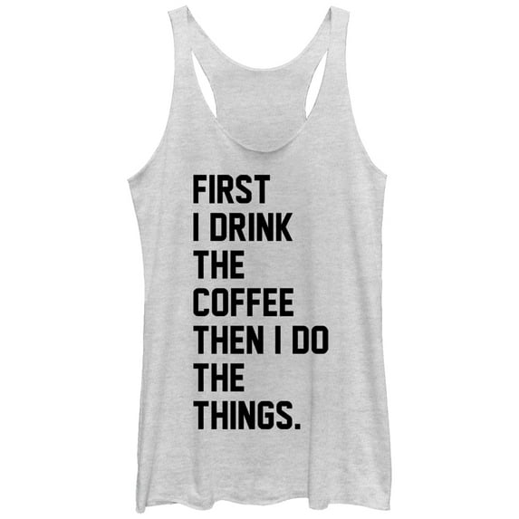 Women's CHIN UP First Coffee Then Things Racerback Tank Top White Heather Large