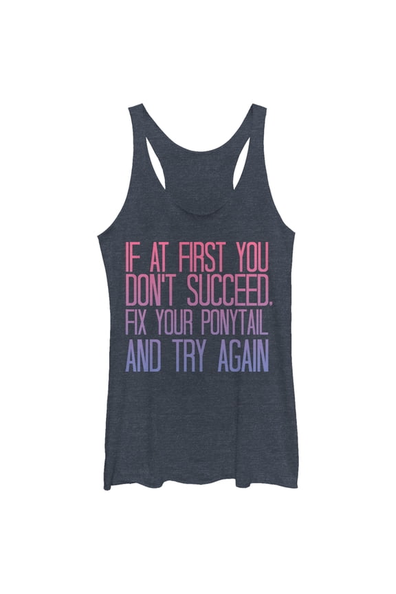 Women's CHIN UP Fix Your Ponytail and Succeed Racerback Tank Top Navy Blue Heather Medium