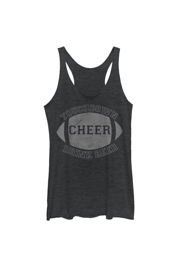Women's CHIN UP Football Touchdown Cheer Drink Beer  Racerback Tank Top Black Heather Medium
