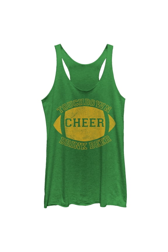 Women's CHIN UP Football Touchdown Cheer Drink Beer Racerback Tank Top Envy Green X Large