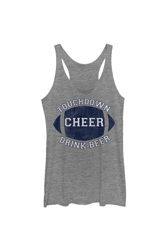Women's CHIN UP Football Touchdown Cheer Drink Beer  Racerback Tank Top Gray Heather Medium