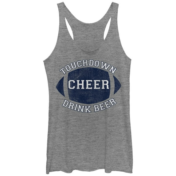 Women's CHIN UP Football Touchdown Cheer Drink Beer Racerback Tank Top Gray Heather Small