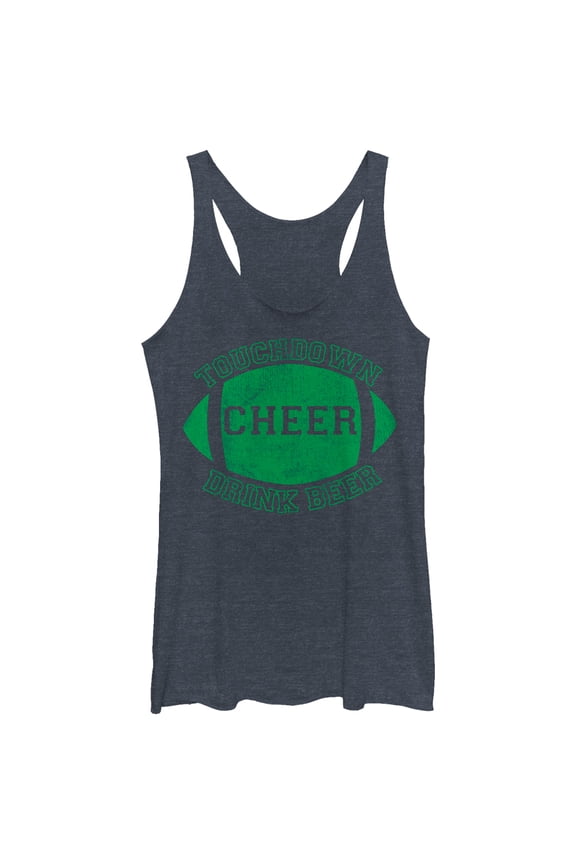 Women's CHIN UP Football Touchdown Cheer Drink Beer Racerback Tank Top Navy Blue Heather Medium