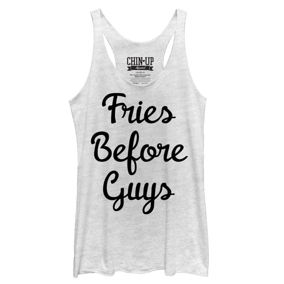 Women's CHIN UP Fries Before Guys Racerback Tank Top White Heather Small