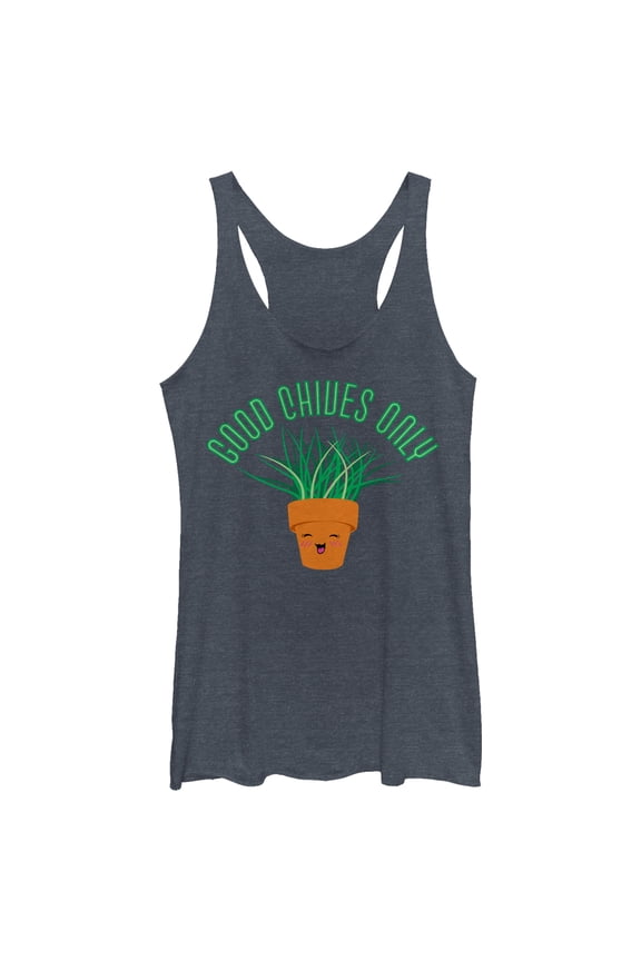 Women's CHIN UP Good Chives Only  Racerback Tank Top Navy Blue Heather Medium