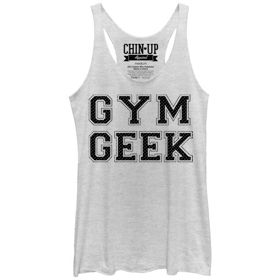Women's CHIN UP Gym Geek Racerback Tank Top White Heather Small