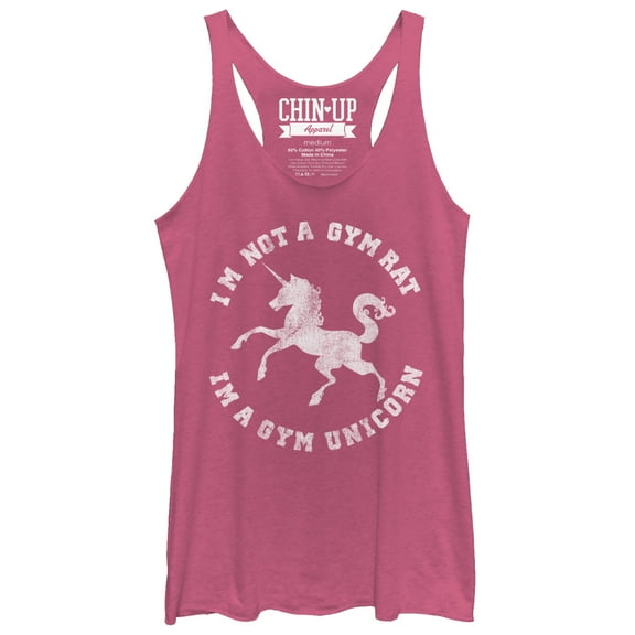 Women's CHIN UP Gym Unicorn Racerback Tank Top Pink Heather Large