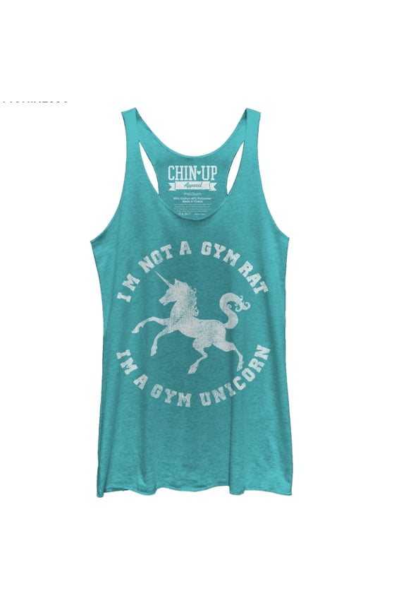 Women's CHIN UP Gym Unicorn Racerback Tank Top Tahiti Blue Large