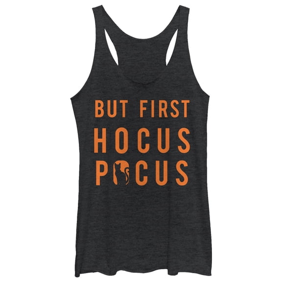 Women's CHIN UP Halloween Cat Hocus Pocus  Racerback Tank Top Black Heather X Large