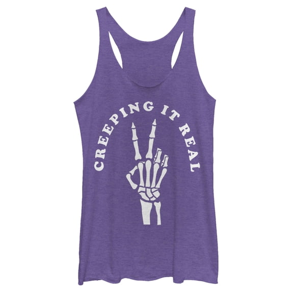 Women's CHIN UP Halloween Creepin' Real Skeleton Racerback Tank Top Purple Heather Large