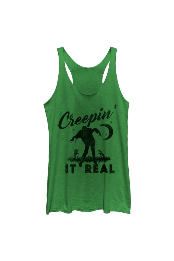 Women's CHIN UP Halloween Creepin' Real Zombie Racerback Tank Top Envy Green Medium