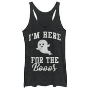 Women's CHIN UP Halloween Ghost Here for Boos  Racerback Tank Top Black Heather X Large