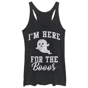 Womens CHIN UP Halloween Ghost Here for Boos Racerback Tank Top Black Heather X Small