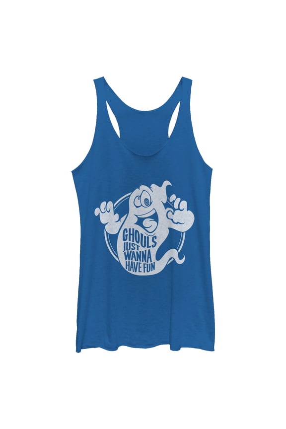 Women's CHIN UP Halloween Ghouls Have Fun Racerback Tank Top Royal Blue Heather Small