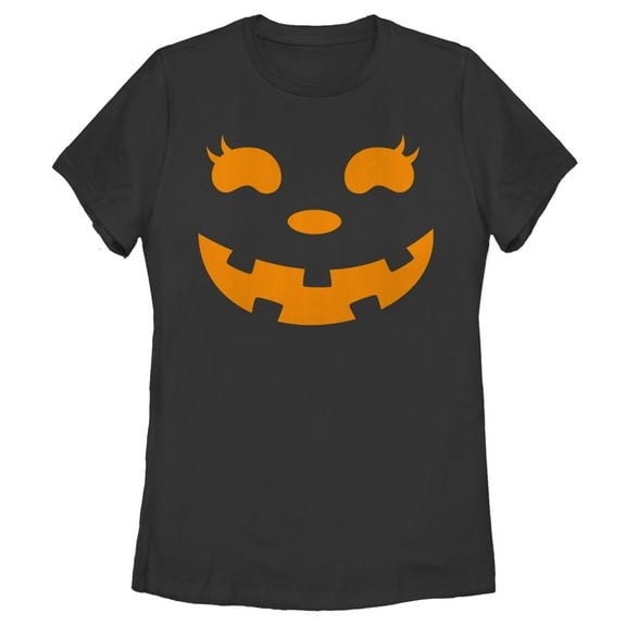 Women's CHIN UP Halloween Jack o' Lantern Face  Graphic Tee Black Large