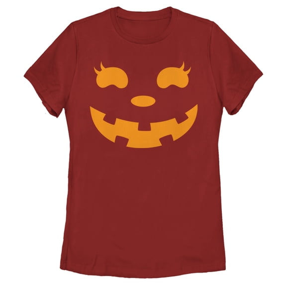 Women's CHIN UP Halloween Jack o' Lantern Face Graphic Tee Red Large