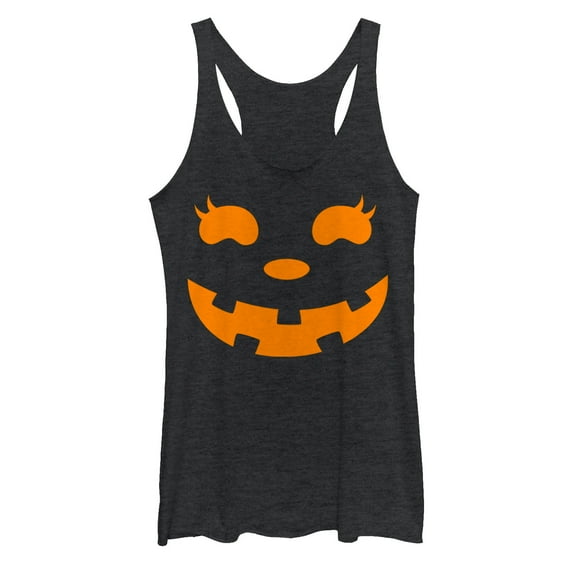 Women's CHIN UP Halloween Jack o' Lantern Face  Racerback Tank Top Black Heather Medium