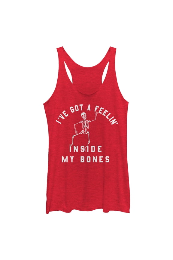 Women's CHIN UP Halloween Skeleton Feelings Racerback Tank Top Red Heather 2X Large