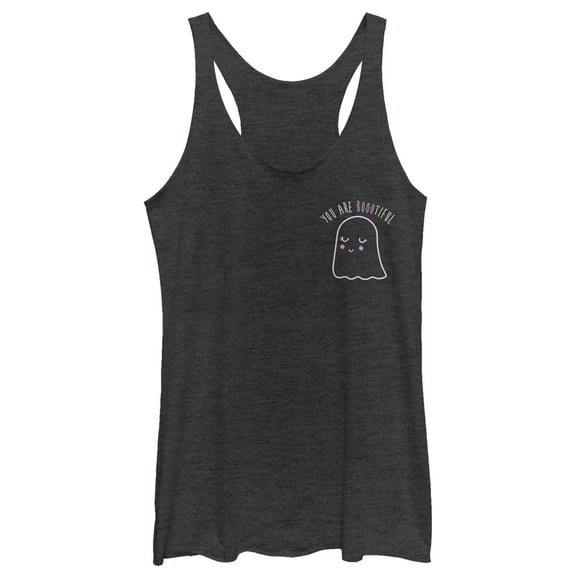 Women's CHIN UP Halloween You Are Bootiful Ghost Racerback Tank Top Black Heather Medium