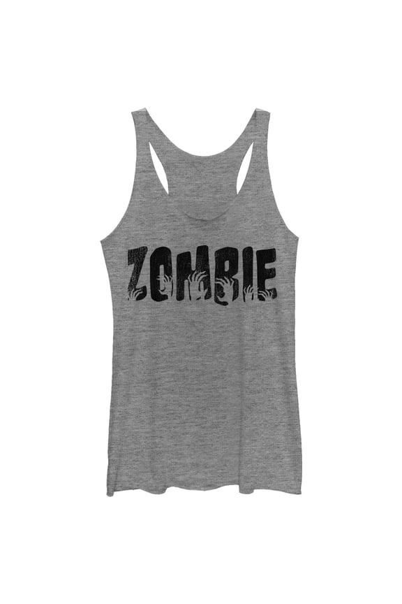 Women's CHIN UP Halloween Zombie Hands Racerback Tank Top Gray Heather 2X Large