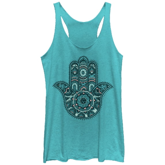 Women's CHIN UP Hamsa Palm Racerback Tank Top Tahiti Blue X Large