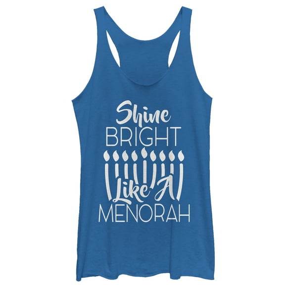 Women's CHIN UP Hanukkah Bright Menorah Racerback Tank Top Royal Blue Heather Large