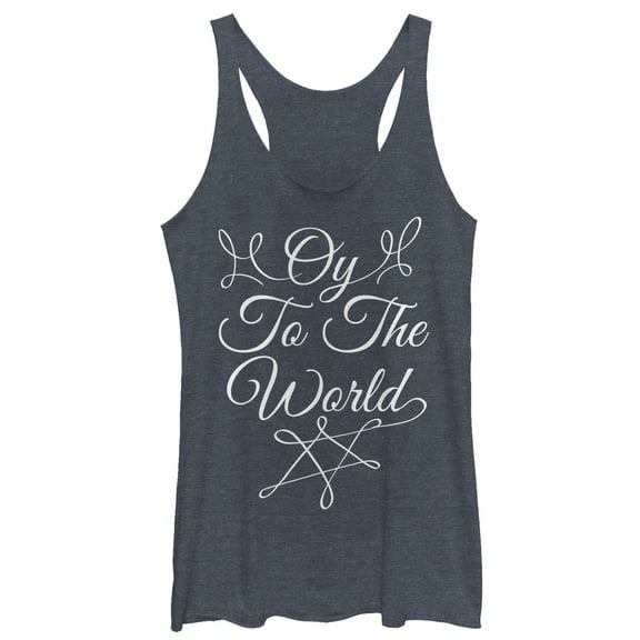 Women's CHIN UP Hanukkah Oy to the World  Racerback Tank Top Navy Blue Heather 2X Large